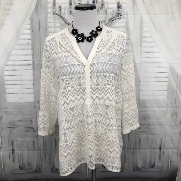 Anthropologie Tops - Vanessa Virginia 12 Ivory Lace 3/4 Sleeve Blouse